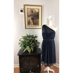 Davids Bridal Bridesmaid Dress size 12 Blue One Shoulder Lined